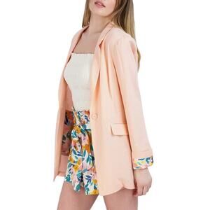 New Women’s BCBGeneration Floral Trim Linen Blend Boyfriend Blazer Size XS